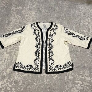 Linea by Louis Dell'Olio Cream and Black Embroidered Blazer